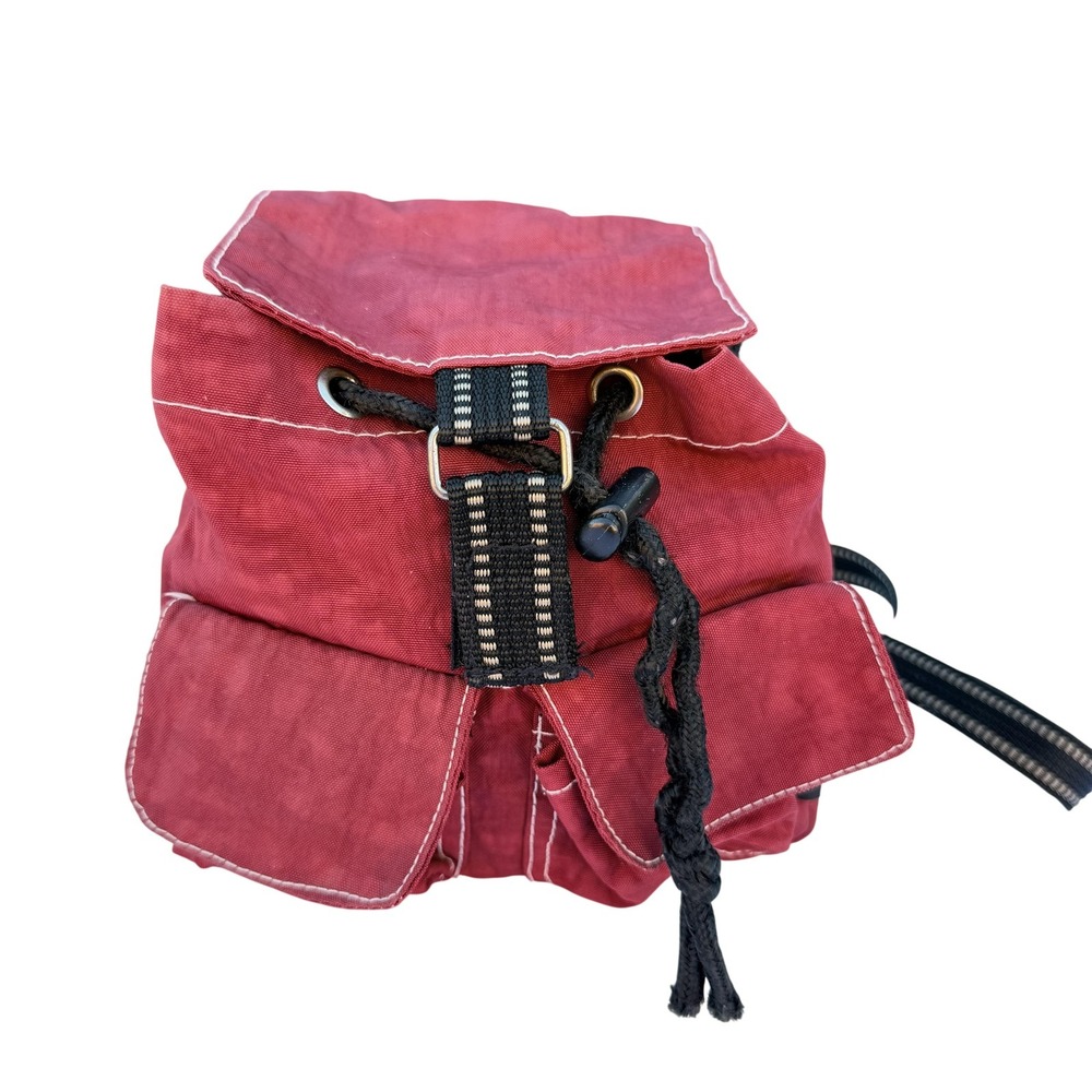 Red Canvas Mini Backpack Women Drawstring Front Pockets Adjustable Straps Travel - Picture 1 of 12